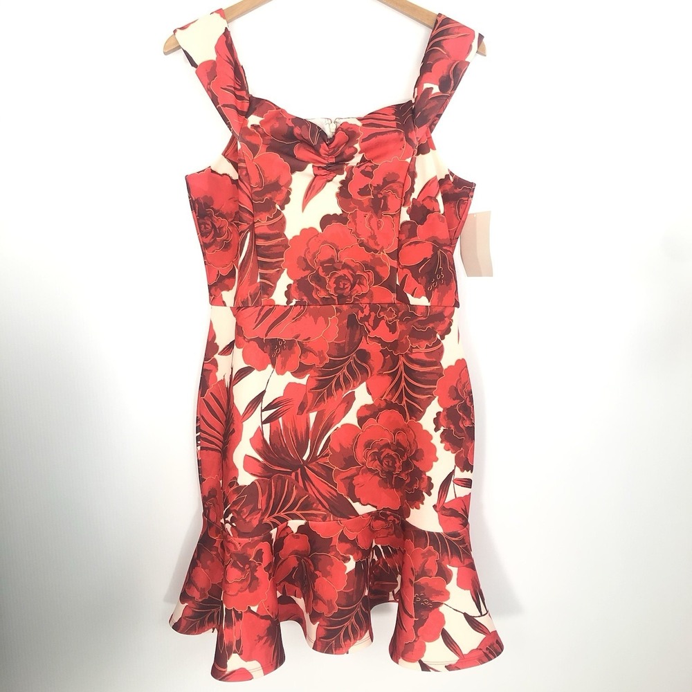 Boston Proper Dress Size 14 Floral Sweetheart Ruffle Hem Off The Shoulder NEW